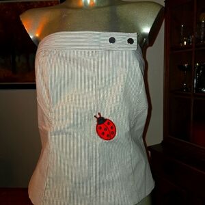 NWT, ZARA Cotton Strapless Top, Embroidered ladybug Patch